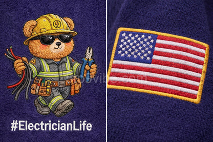 Firefighter Life Embroidered Quarter Zip Sweatshirt, Funny Firefighter Life Bear Pullover, Men's Casual Zip Up Jacket, Gift for Firefighter Life Lover Dad
