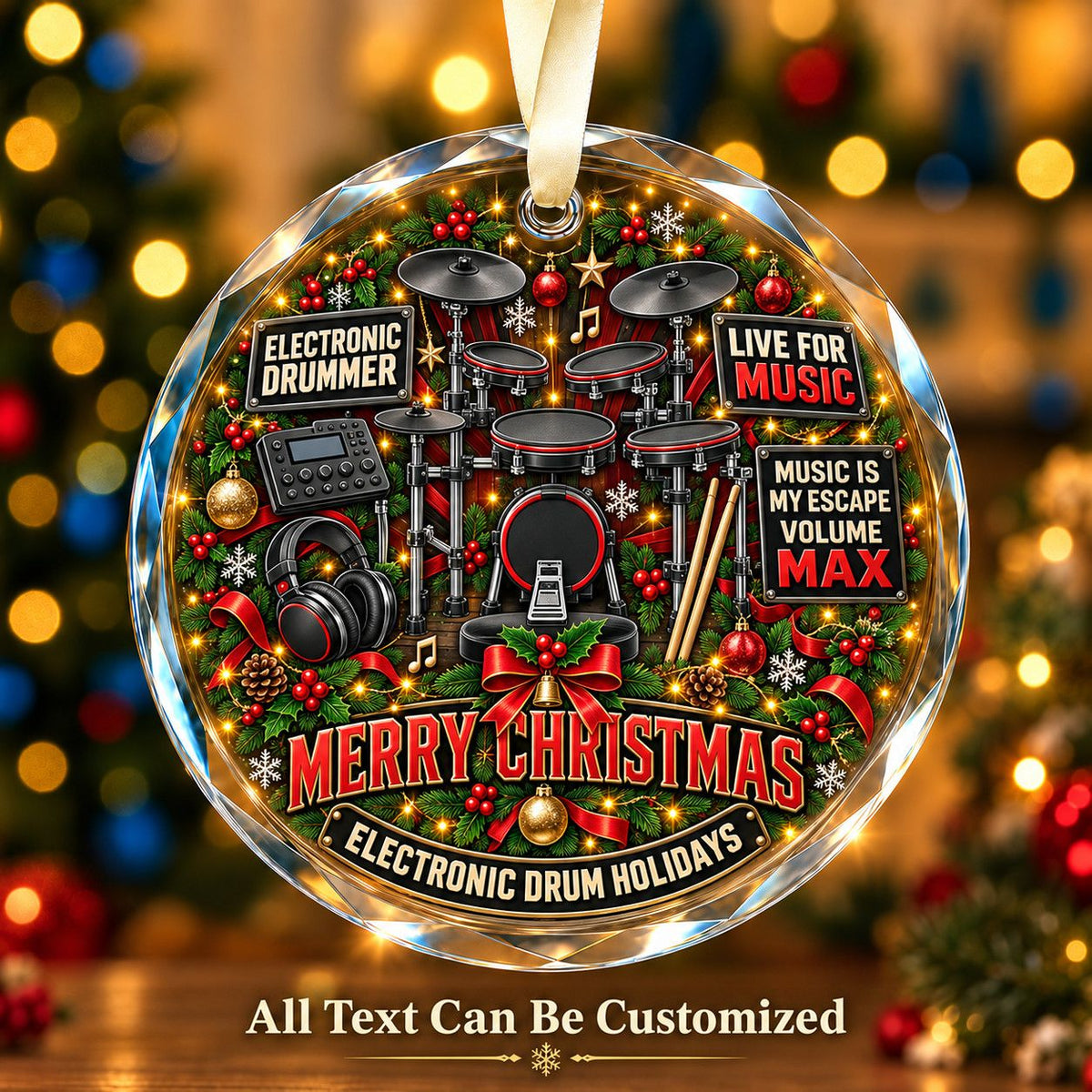 Electronic Drummer Personalized Glass Ornament | 5To9Vibe