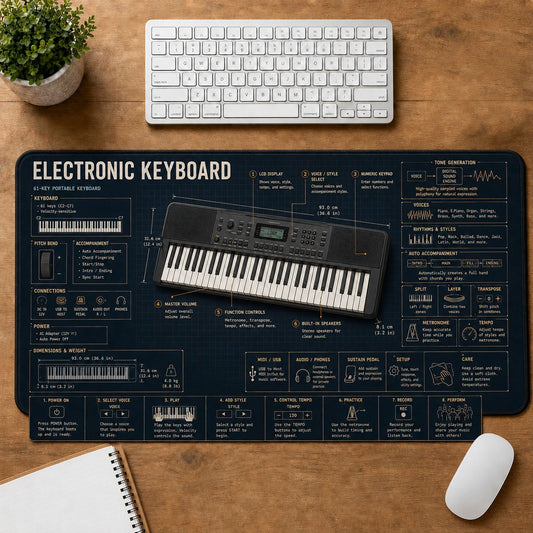Electronic Keyboard Musical Instrument Blueprint Guide Desk Mat | 5To9Vibe