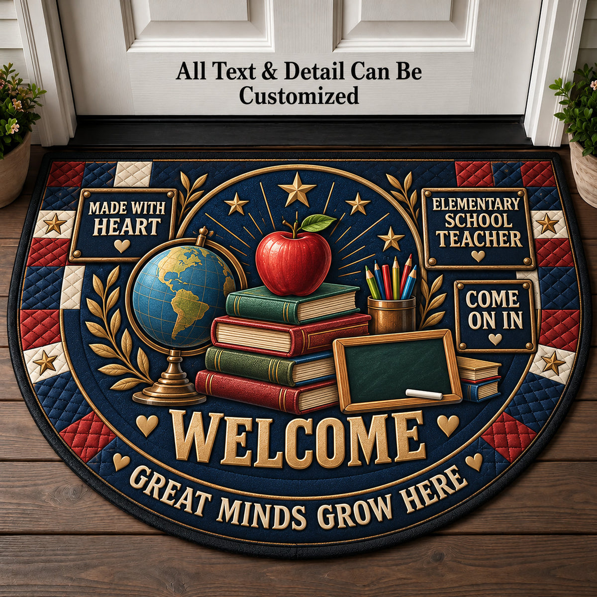 Elementary School Teacher Personalized Half Round Mat | 5To9Vibe