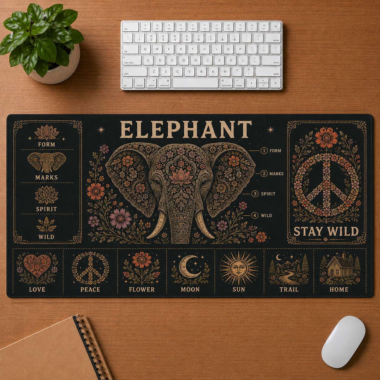 Elephant Hippie Desk Mat Mouse Pad | 5To9Vibe - Elephant style