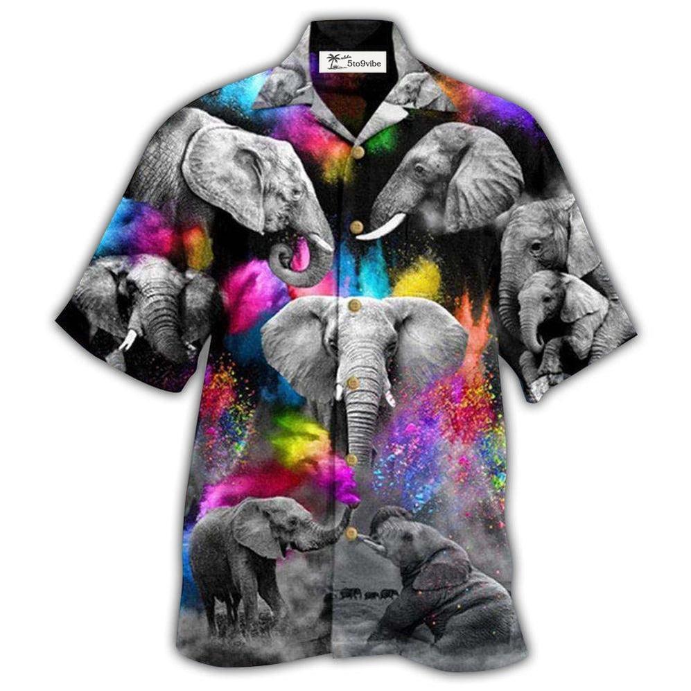 Hawaiian Shirt / Adults / S Elephant Grey Elepant with Colorful And Black Style - Hawaiian Shirt 