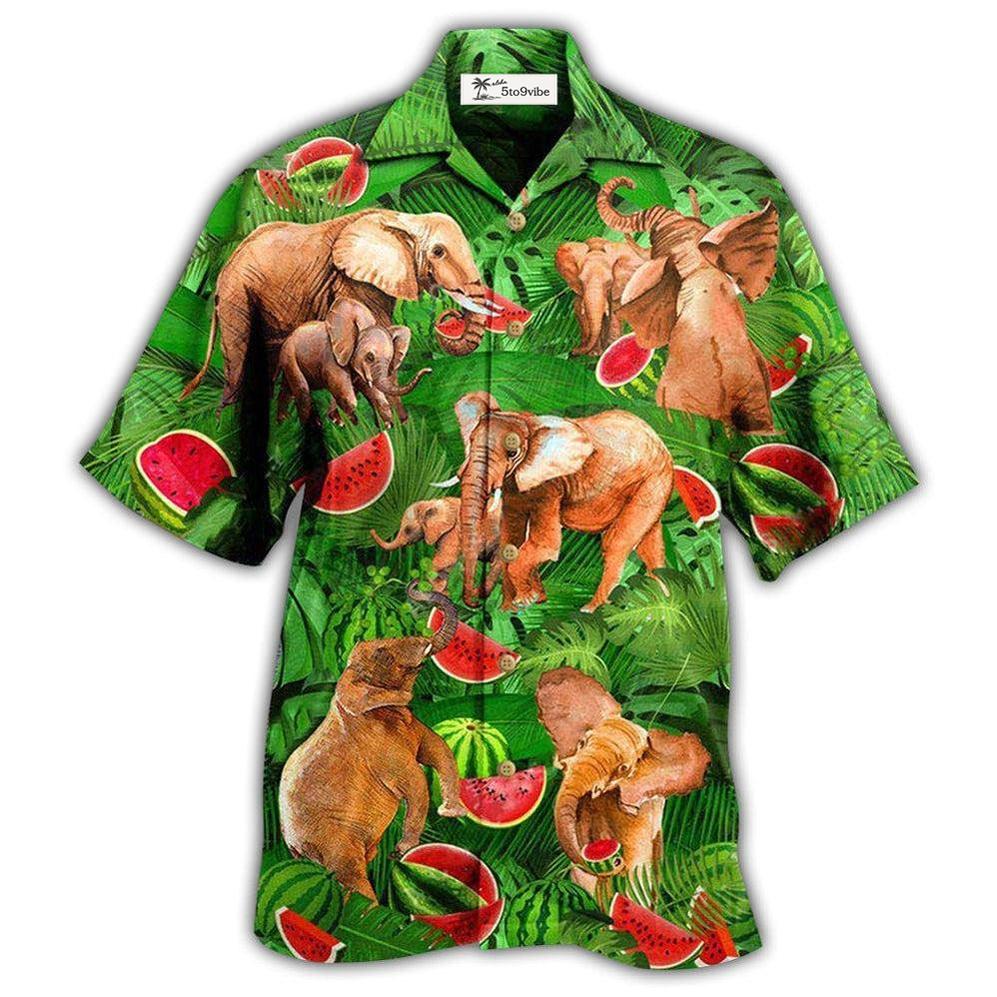Hawaiian Shirt / Adults / S Elephant Funky Watermelon With Elephants Green Leaves - Hawaiian Shirt 