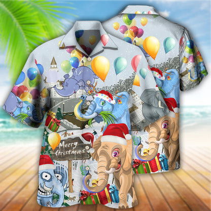 Elephant Funny Having Fun On Christmas Day - Hawaiian Shirt 