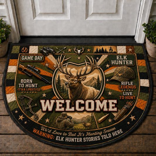 Elk Hunter Outdoor Adventures Quilted Print Premium Welcome Mat – Personalized Doormat