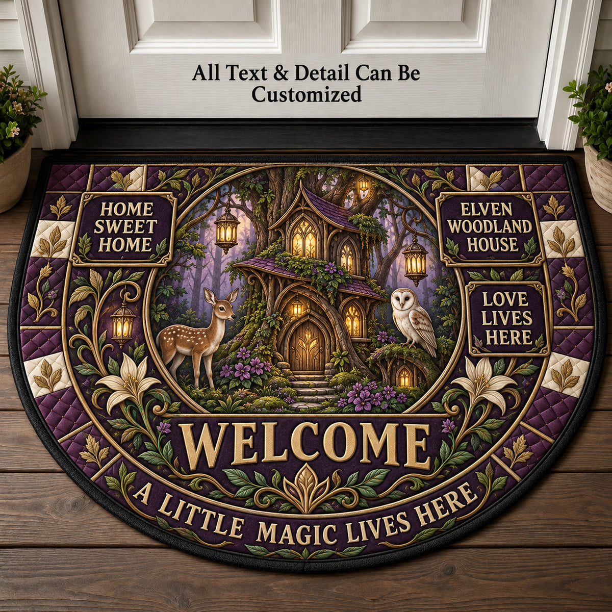 Elven Woodland House Personalized Half Round Mat | 5To9Vibe