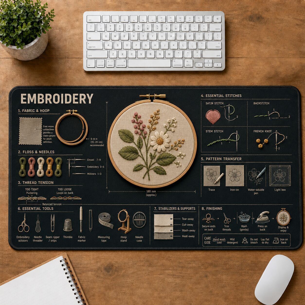 Embroidery Creative Reference Guide Desk Mat | 5To9Vibe
