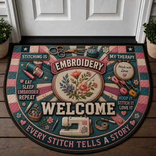 Home Is Where The Stitches Are Doormat - Floral Embroidery Hoop Welcome Mat - 5to9vibe