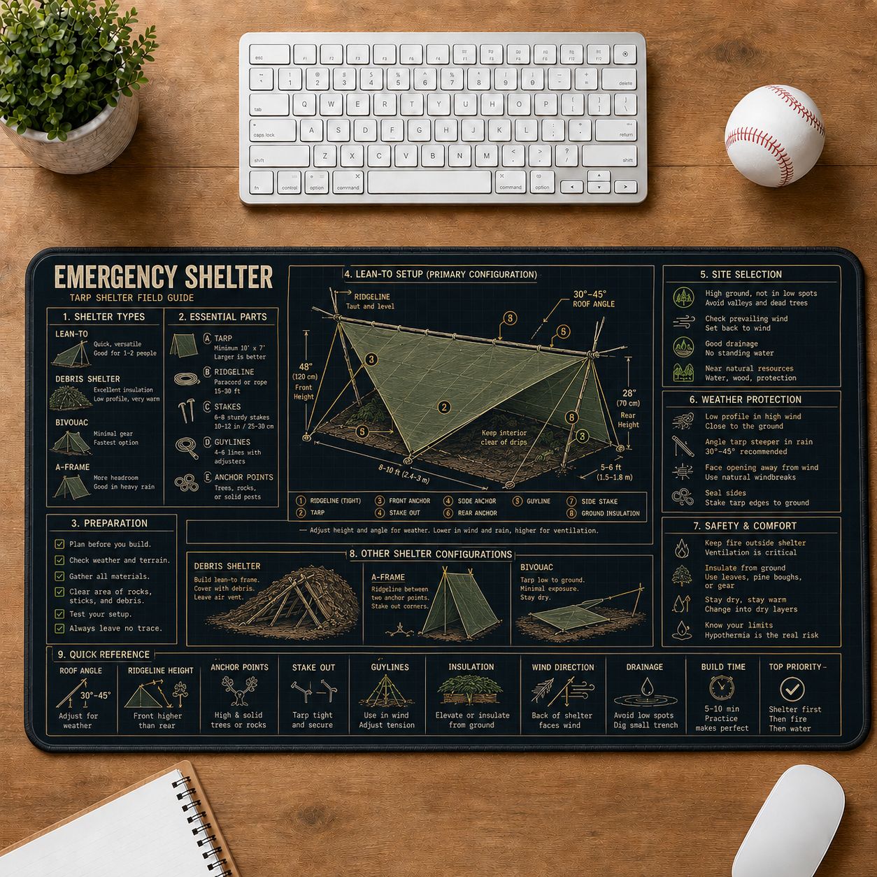 Emergency Shelter Outdoor Skills Field Guide Desk Mat | 5To9Vibe