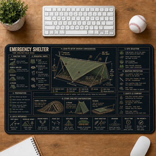 Emergency Shelter Outdoor Skills Field Guide Desk Mat | 5To9Vibe
