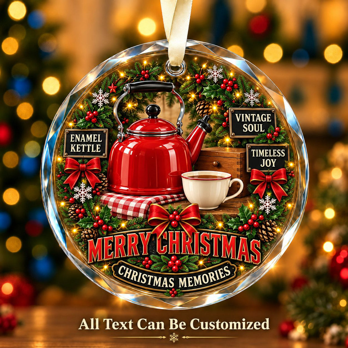 Enamel Kettle Personalized Glass Ornament | 5To9Vibe