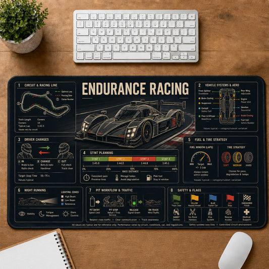 Endurance Racing Sports Visual Guide Desk Mat | 5To9Vibe