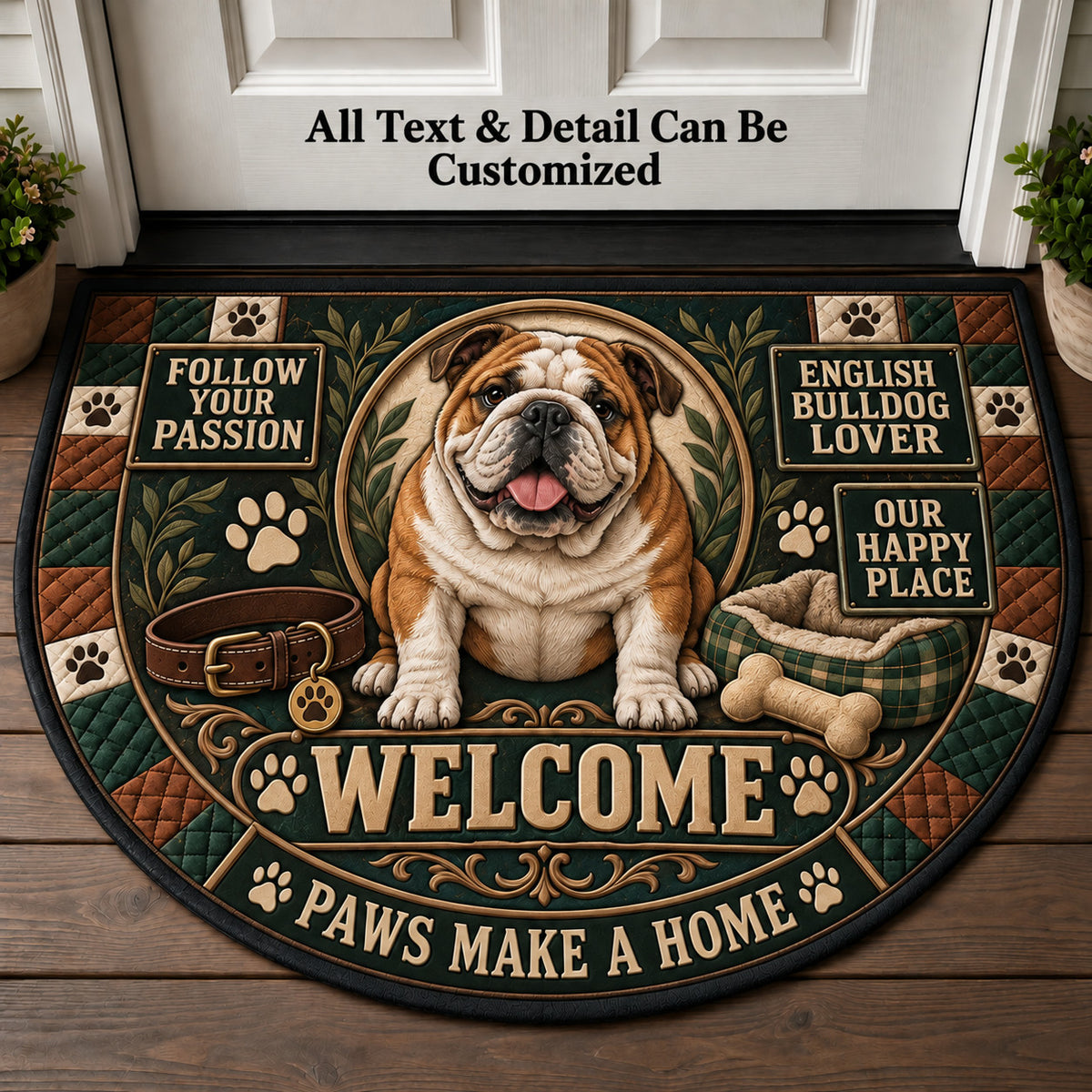 English Bulldog Lover Personalized Half Round Mat | 5To9Vibe