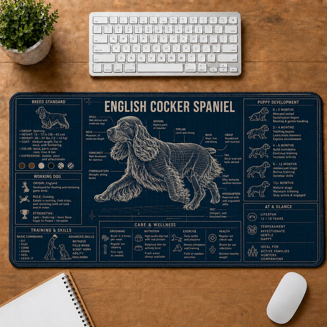English Cocker Spaniel Dog Breed Visual Guide Desk Mat | 5To9Vibe