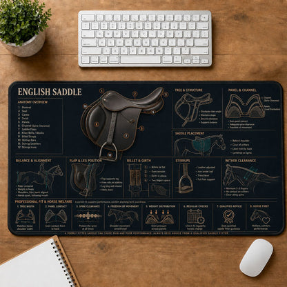 English Saddle Horse and Equestrian Visual Guide Desk Mat | 5To9Vibe
