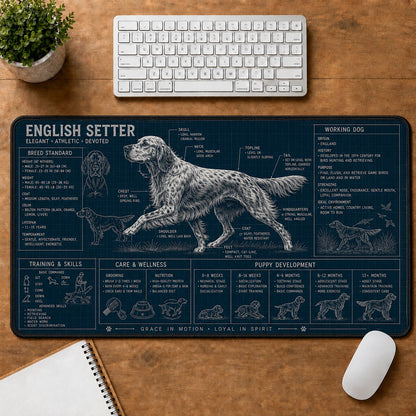 English Setter Dog Breed Visual Guide Desk Mat | 5To9Vibe