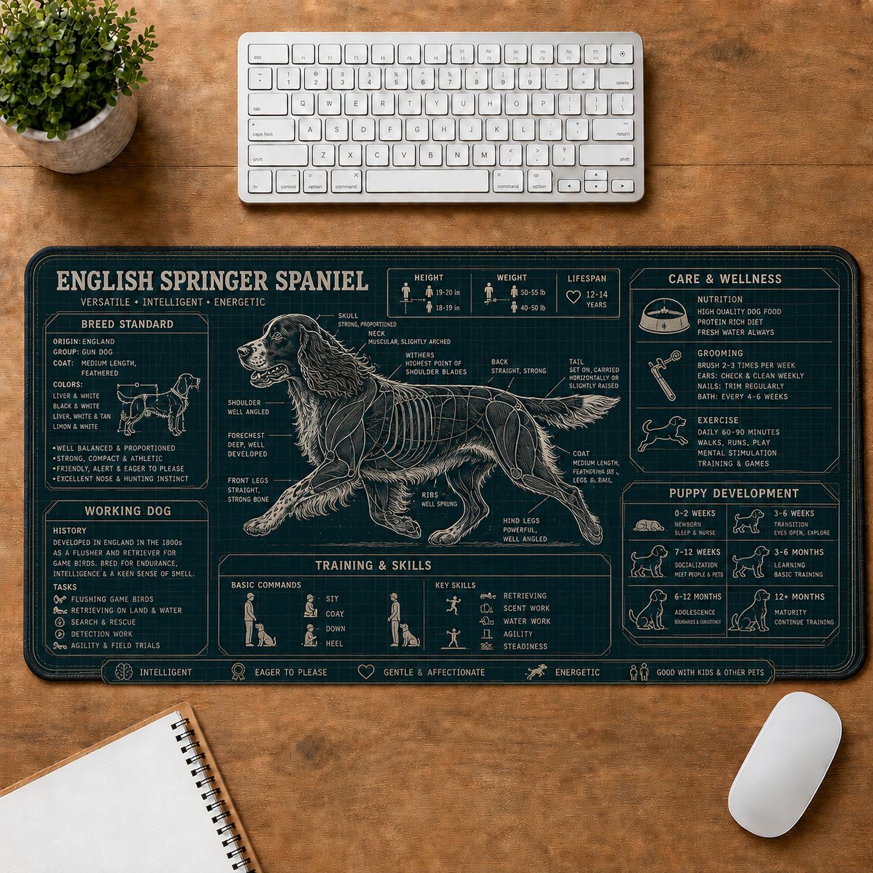 English Springer Spaniel Dog Breed Visual Guide Desk Mat | 5To9Vibe