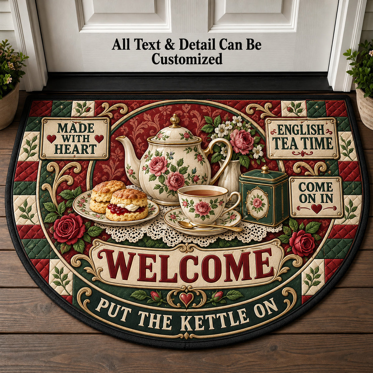 English Tea Time Personalized Half Round Mat | 5To9Vibe