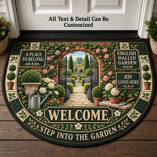 English Walled Garden Personalized Half Round Mat | 5To9Vibe