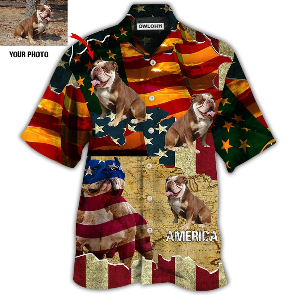 Hawaiian Shirt / Adults / S English Bulldog America Sunset Custom Photo - Hawaiian Shirt 