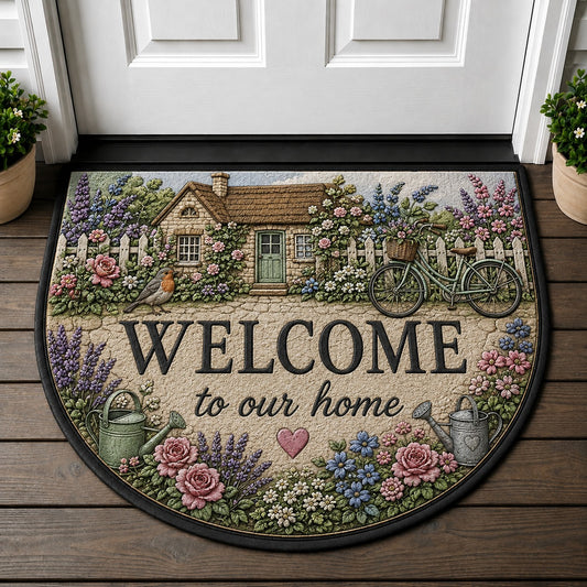 Welcome To Our Home Doormat - English Cottage Floral Bicycle Garden Welcome Mat - 5to9vibe