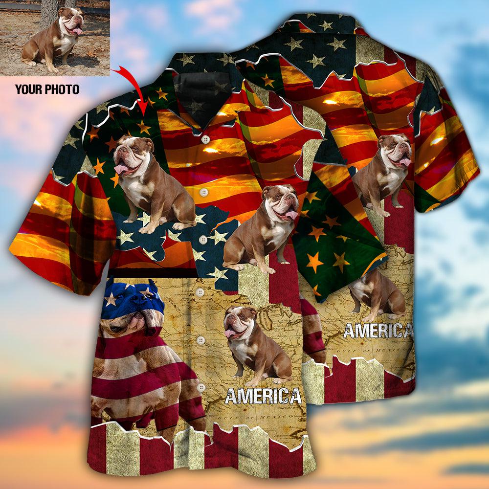 English Bulldog America Sunset Custom Photo - Hawaiian Shirt 