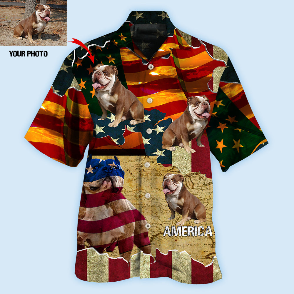 English Bulldog America Sunset Custom Photo - Hawaiian Shirt 