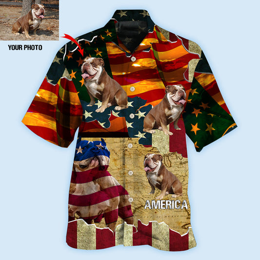 English Bulldog America Sunset Custom Photo - Hawaiian Shirt 
