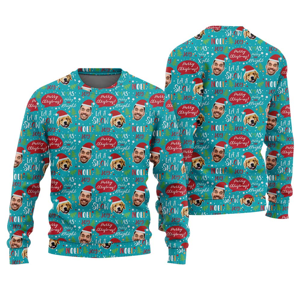Custom Face Noel Christmas Sweater Blue