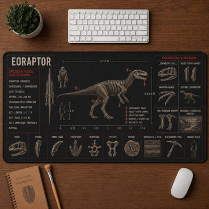 Eoraptor Dinosaur Blueprint Desk Mat | 5To9Vibe