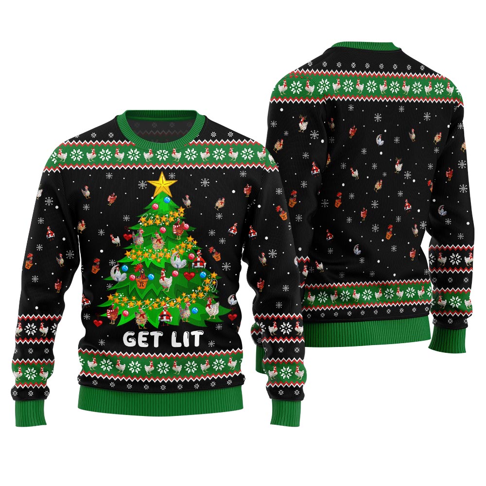 Epic Chicken Ornament On Christmas Tree Ugly Christmas Sweater