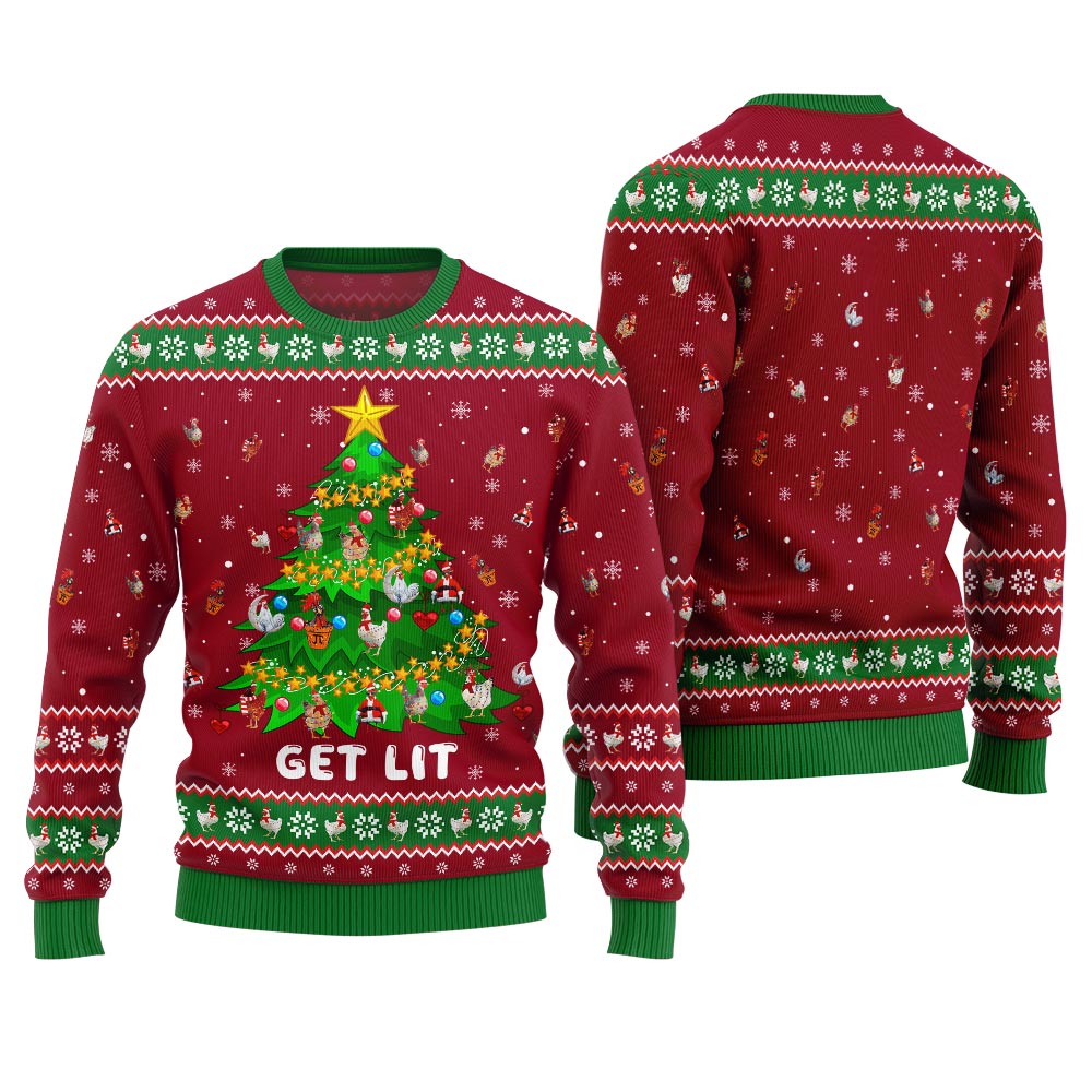 Epic Chicken Ornament On Christmas Tree Ugly Christmas Sweater