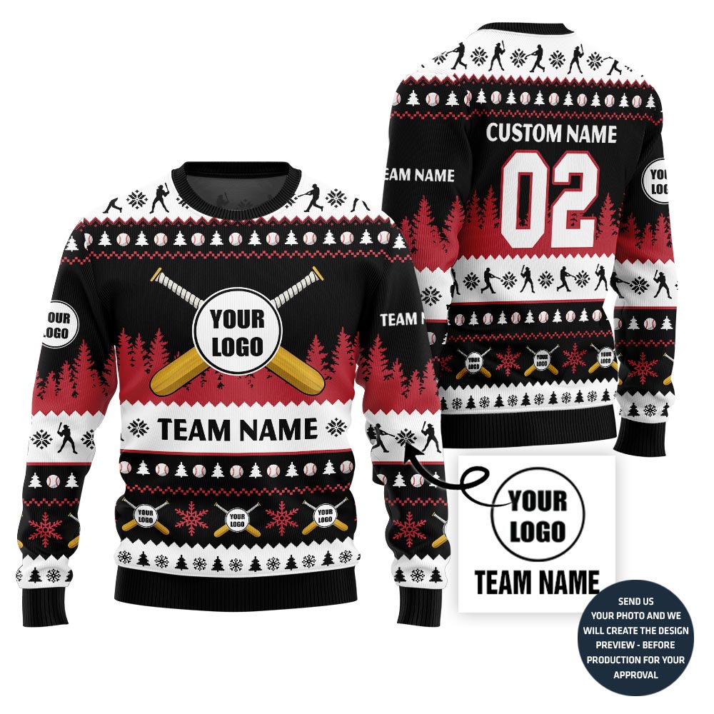 Epic Custom Baseball Team Logo And Name Ugly Christmas Sweater