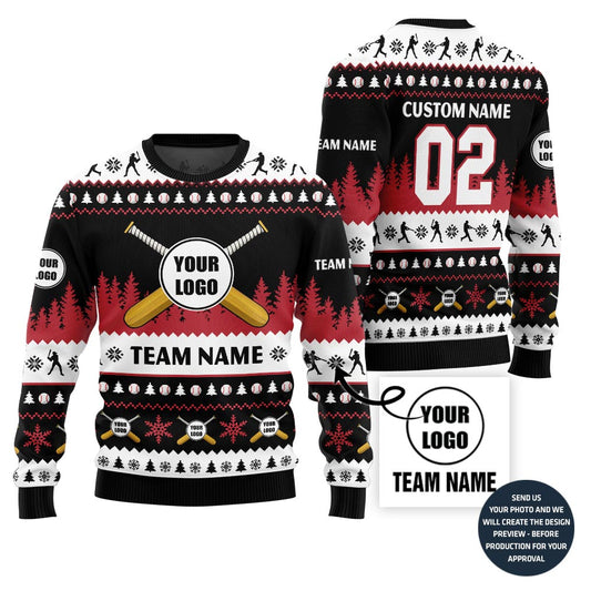Epic Custom Baseball Team Logo And Name Ugly Christmas Sweater