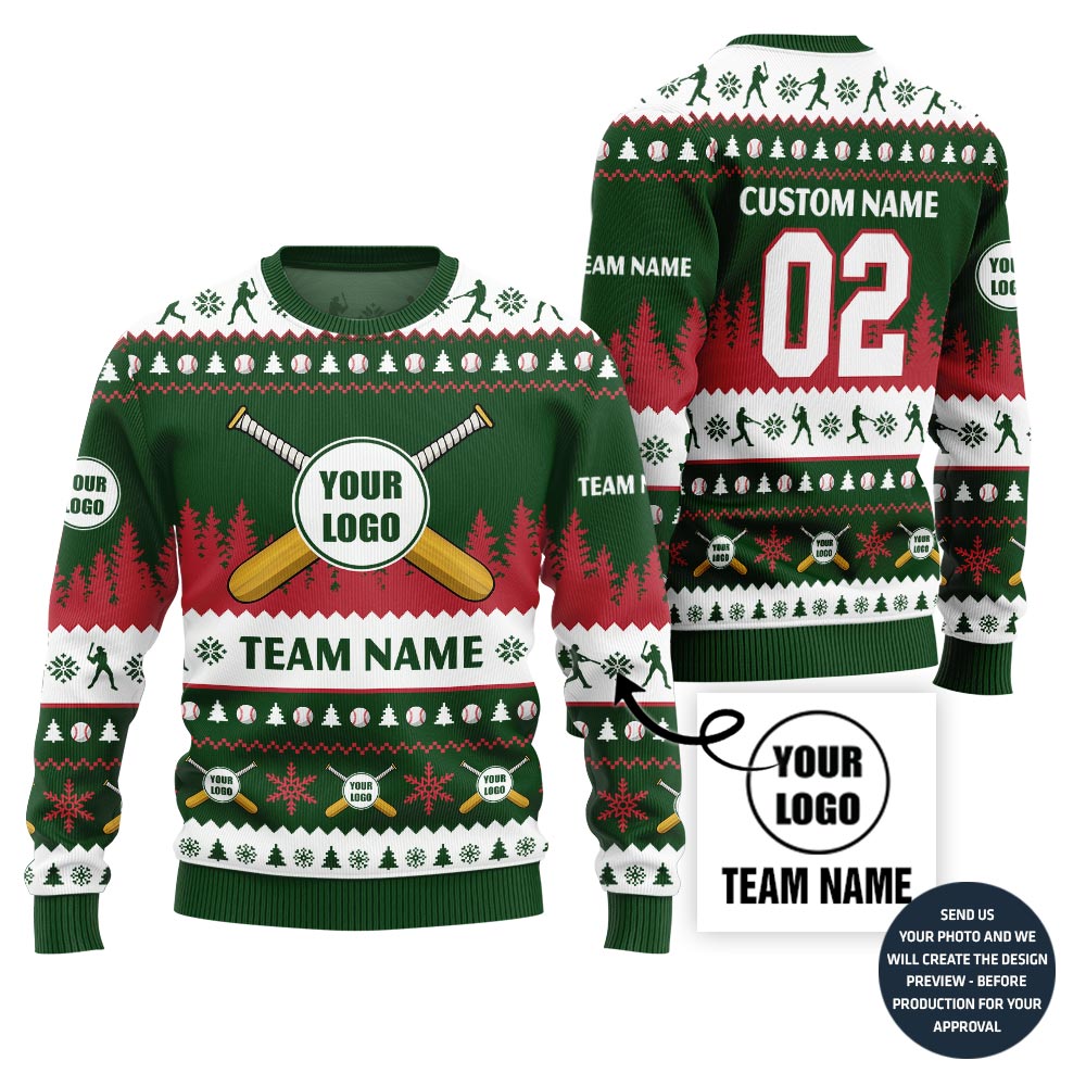 Epic Custom Baseball Team Logo And Name Ugly Christmas Sweater