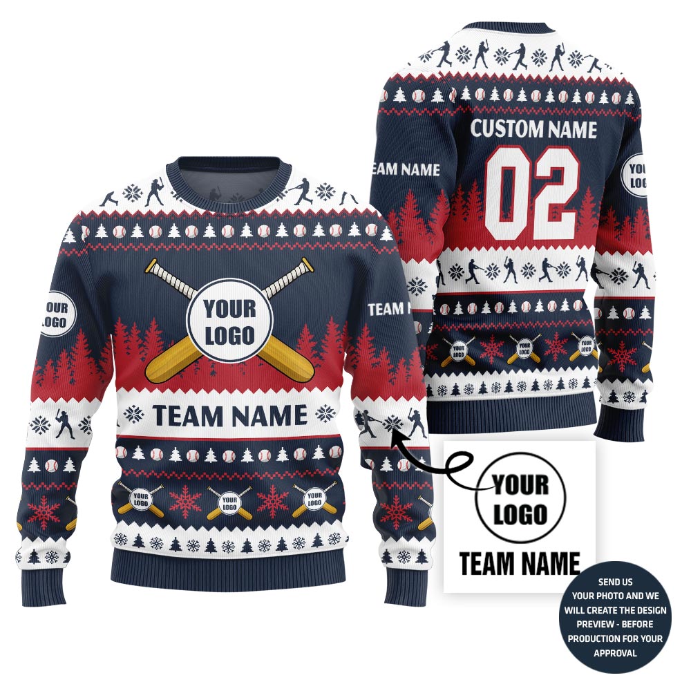 Epic Custom Baseball Team Logo And Name Ugly Christmas Sweater