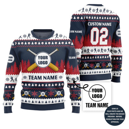 Epic Custom Baseball Team Logo And Name Ugly Christmas Sweater