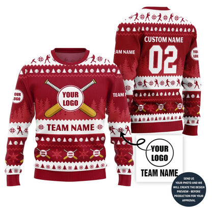 Epic Custom Baseball Team Logo And Name Ugly Christmas Sweater