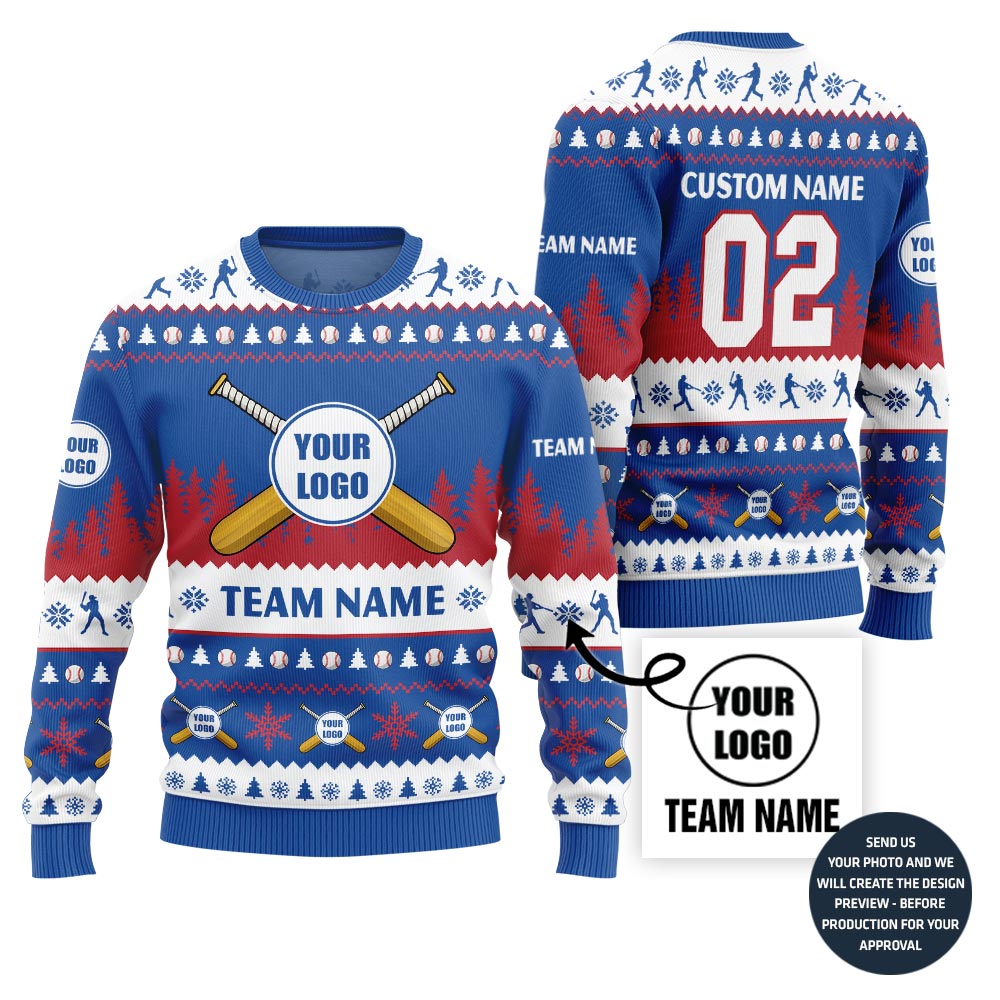 Epic Custom Baseball Team Logo And Name Ugly Christmas Sweater