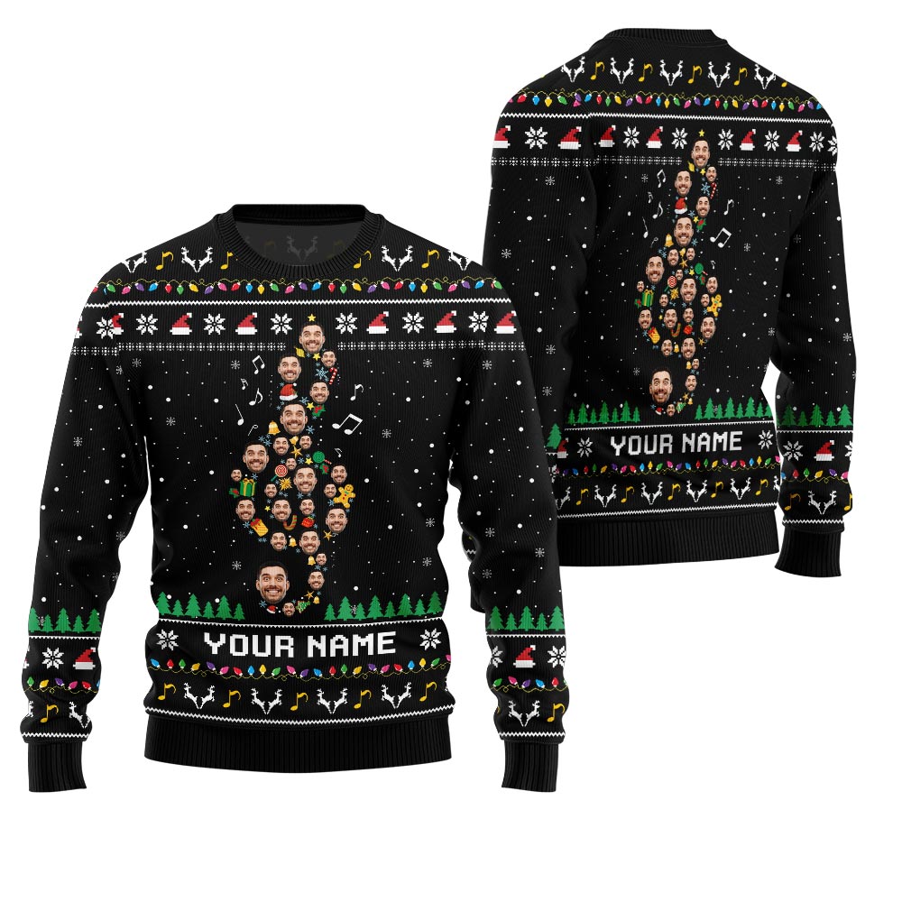 Epic Custom Face Music Note Ugly Xmas Sweater