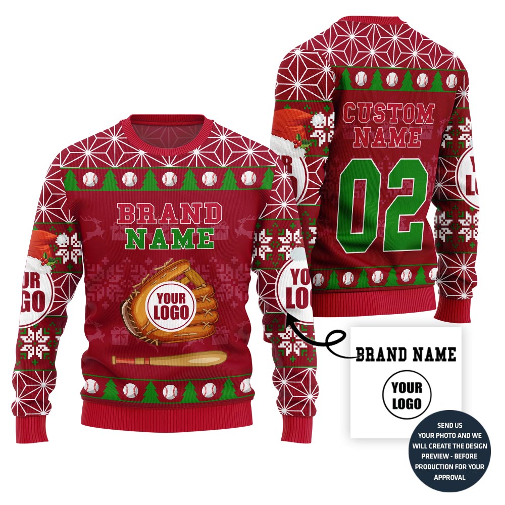 Epic Custom Logo Baseball Ugly Christmas Sweater