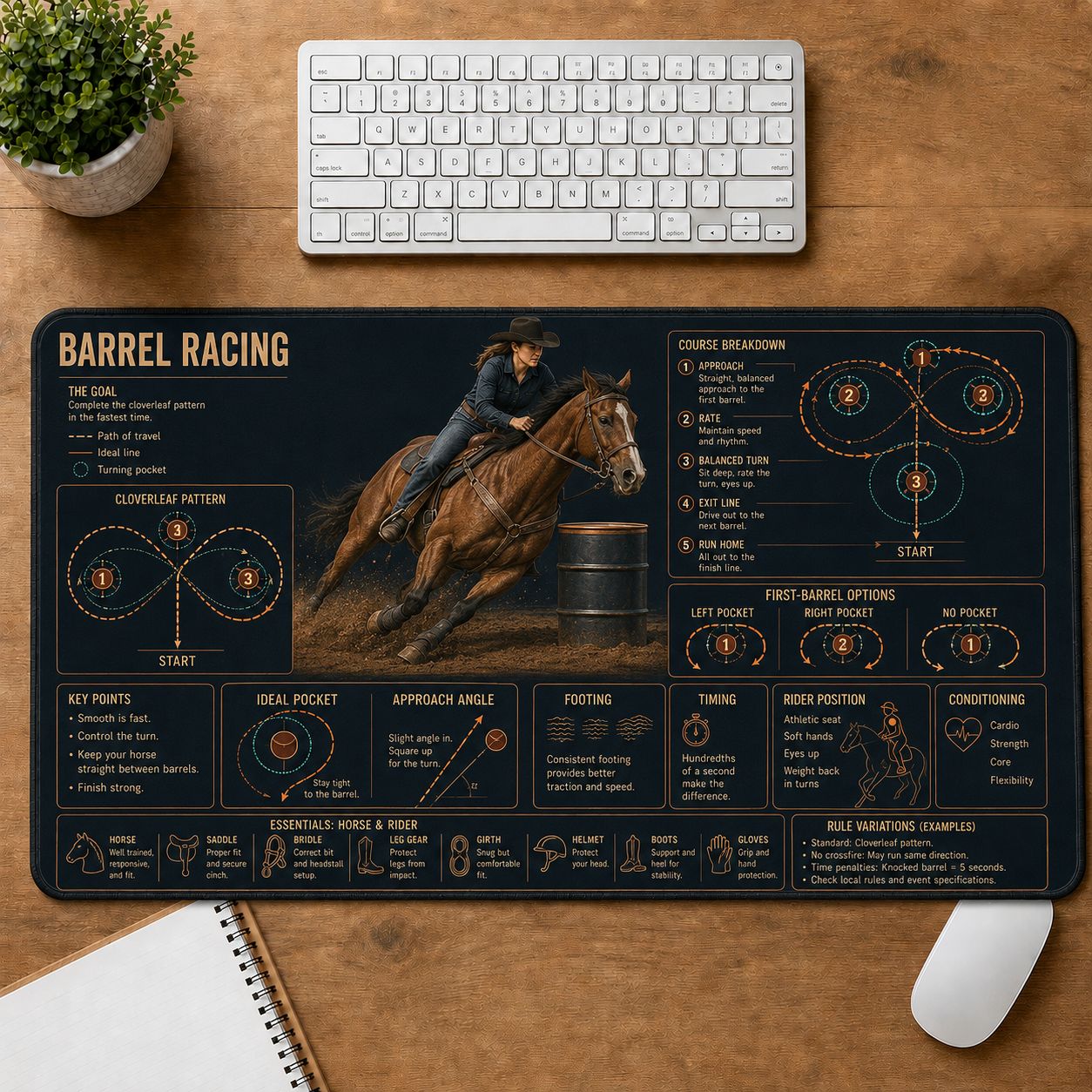 Equestrian Barrel Racing Horse and Equestrian Visual Guide Desk Mat | 5To9Vibe