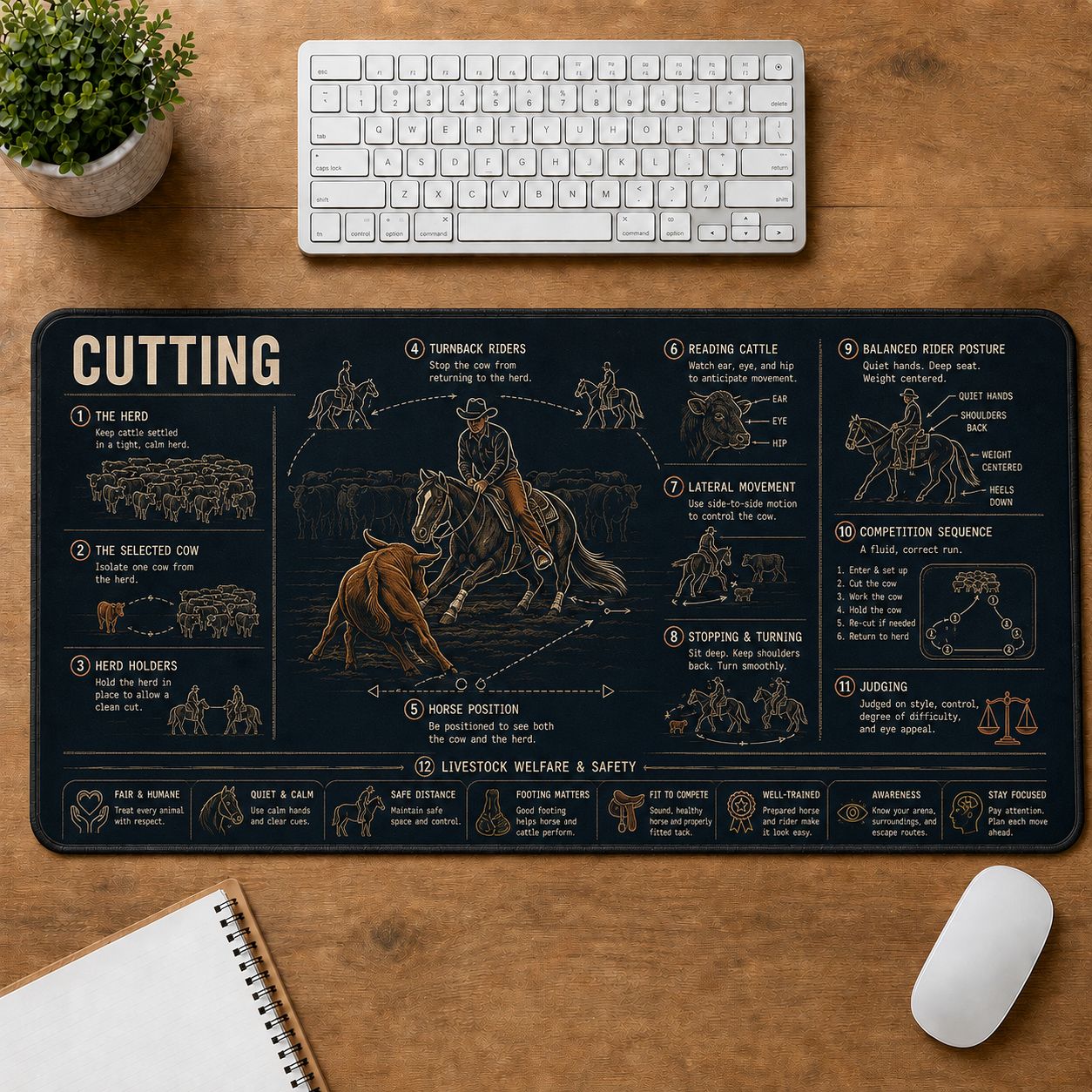 Equestrian Cutting Horse and Equestrian Visual Guide Desk Mat | 5To9Vibe