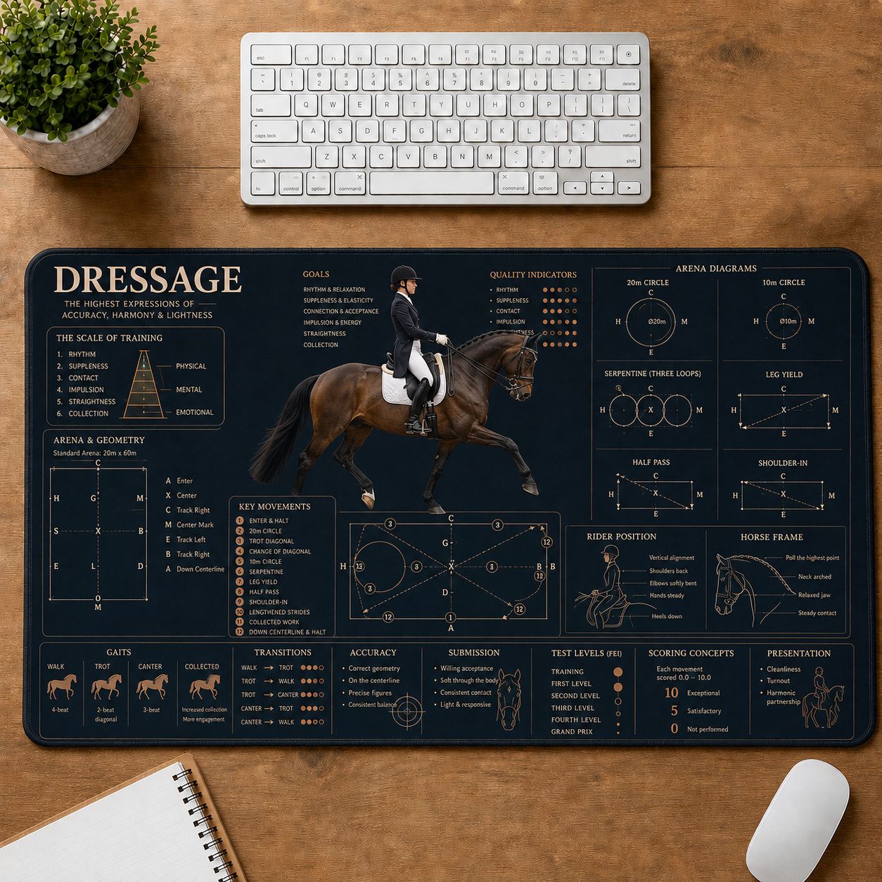 Equestrian Dressage Horse and Equestrian Visual Guide Desk Mat | 5To9Vibe