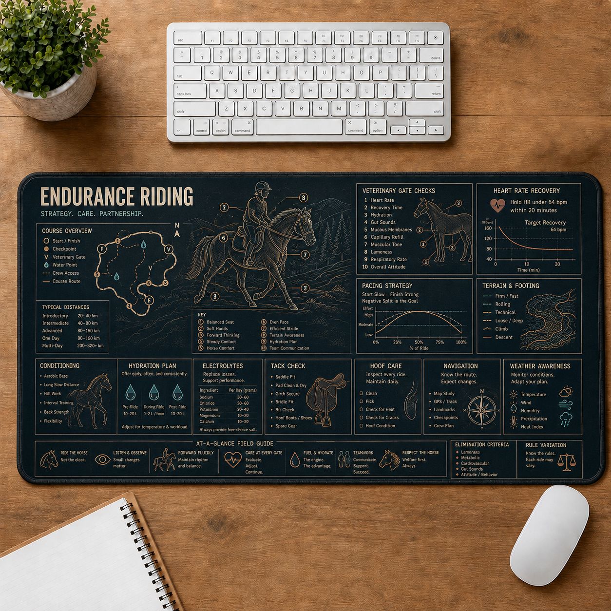 Equestrian Endurance Riding Horse and Equestrian Visual Guide Desk Mat | 5To9Vibe