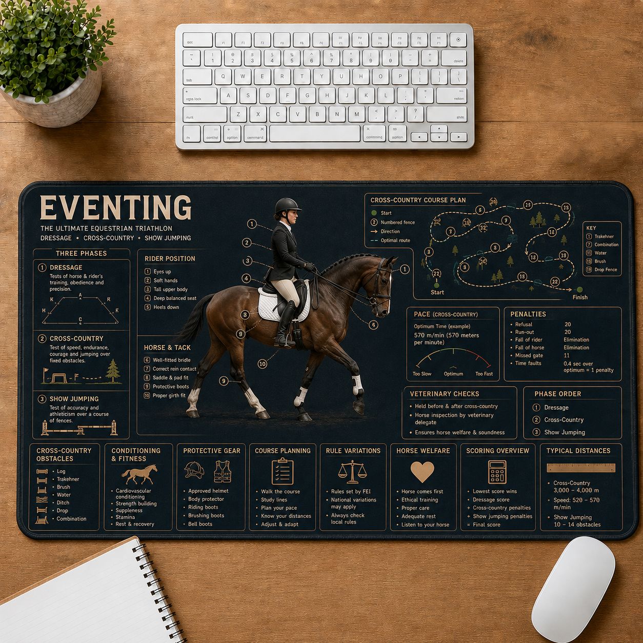 Equestrian Eventing Horse and Equestrian Visual Guide Desk Mat | 5To9Vibe