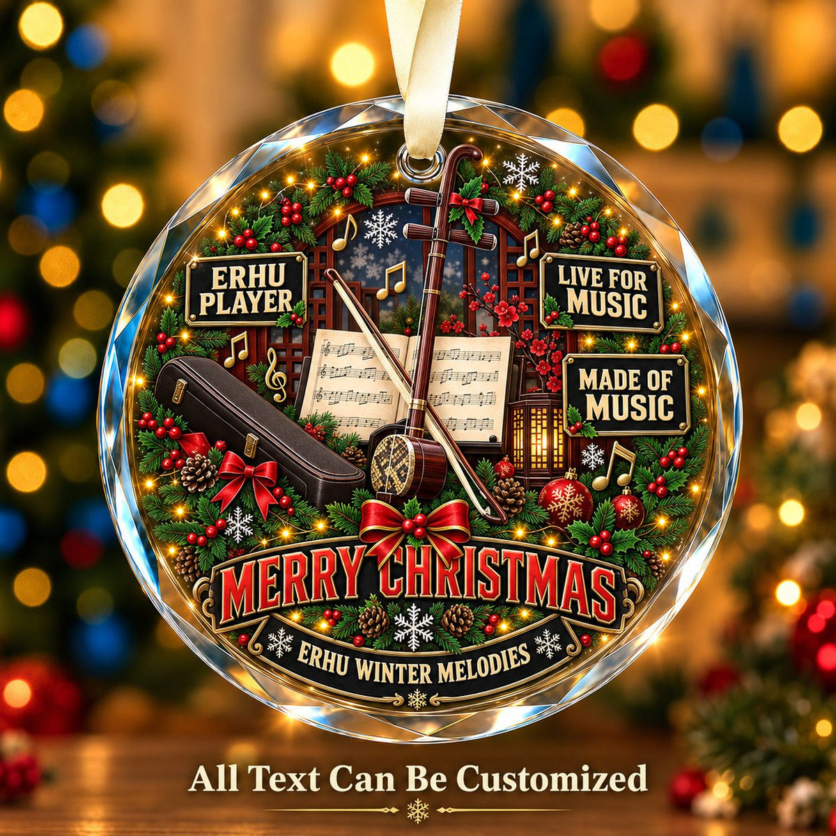 Erhu Player Personalized Glass Ornament | 5To9Vibe