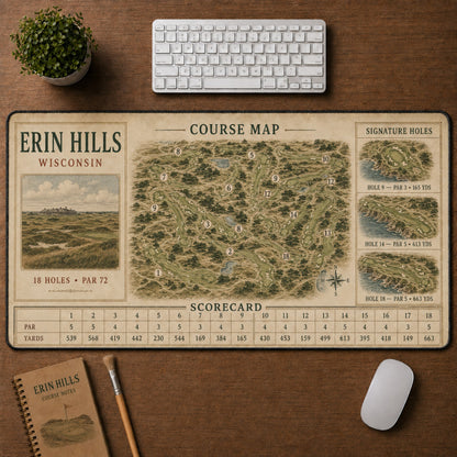 Erin Hills Vintage Golf Course Map & Scorecard Guide Desk Mat | 5To9Vibe