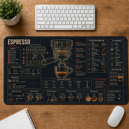 Espresso Brewing Cooking Technique & Reference Guide Desk Mat | 5To9Vibe