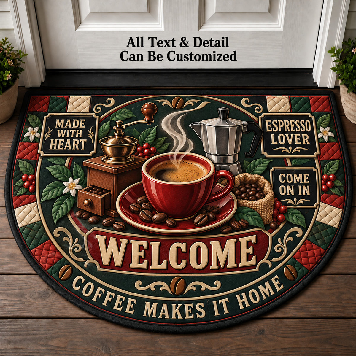 Espresso Lover Personalized Half Round Mat | 5To9Vibe